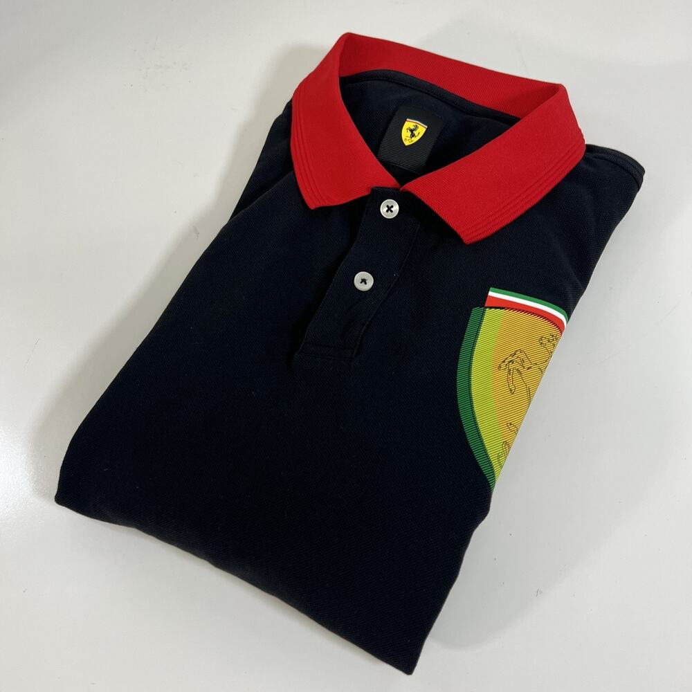 Ferrari Polo Shirt Mens F1 Black Red Prancing Big‎ Horse L Crest Short Sleeve - Picture 13 of 14
